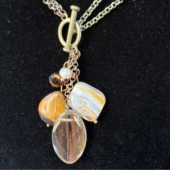 Lia Sophia Matte Gold Tiger's Eye Pendant Choker Necklace - Picture 3 of 10